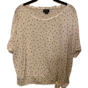 Anthropologie Lavender Plant Cream Floral Top